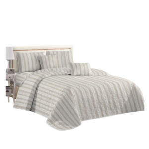 Acolchado 2 plazas sommier Beige y blanco lineas verticales