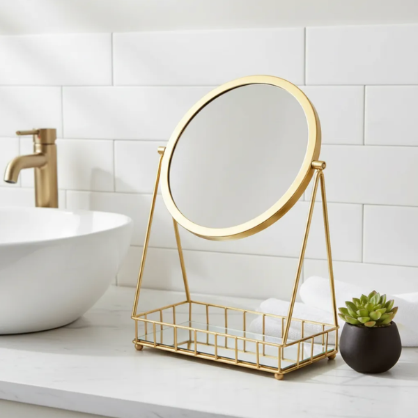 espejo tocador dorado baño